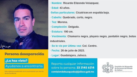 Desaparición en Guadalajara: Ricardo Elizondo Velázquez Sin Rastro desde el 26 de julio ¿Lo has visto? 0