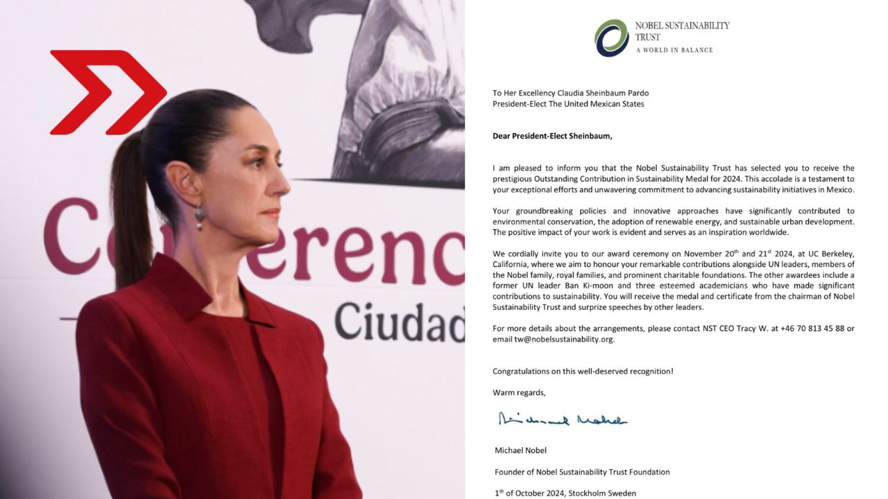 Nobel Sustainability Trust: Claudia Sheinbaum recibirá medalla por sus políticas ambientales