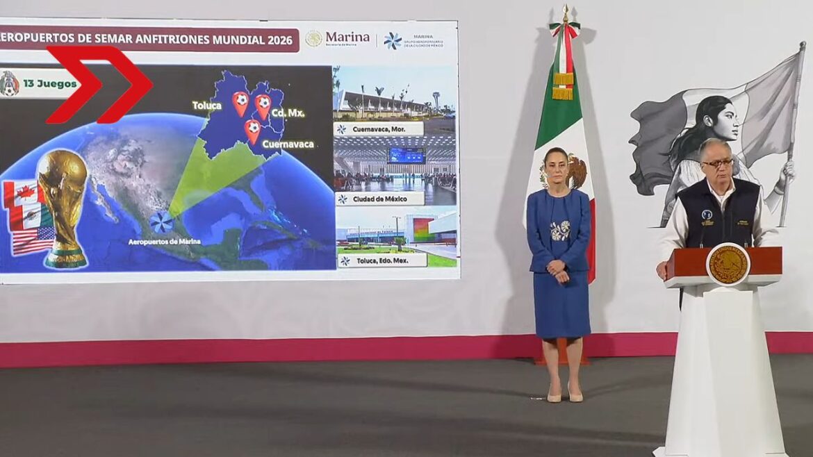 La presidenta, Claudia Sheinbaum, anunció la remodelación y mejoras para el AICM, previo al mundial 2026, con una inversión de 8mmp.