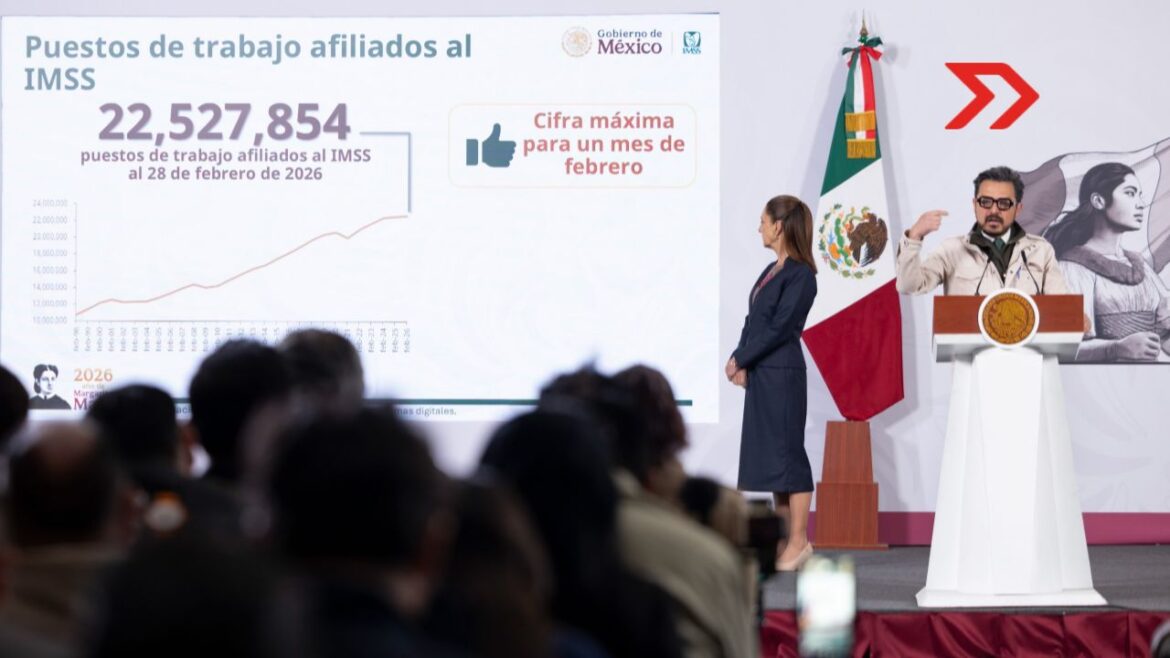 Sheinbaum destaca el registro de 22.5 millones de empleos afiliados al IMSS en febrero de 2026